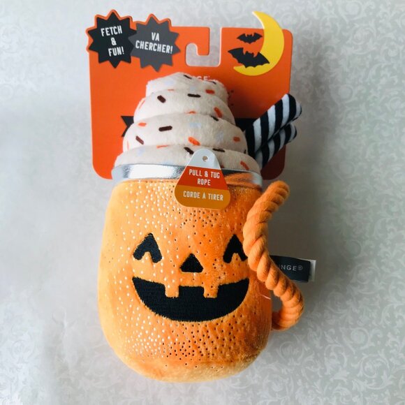 Fringe Pawmpkin Spice Latte Pull & Tug Rope  Toy Orange Squeaky  Halloween - Picture 1 of 4
